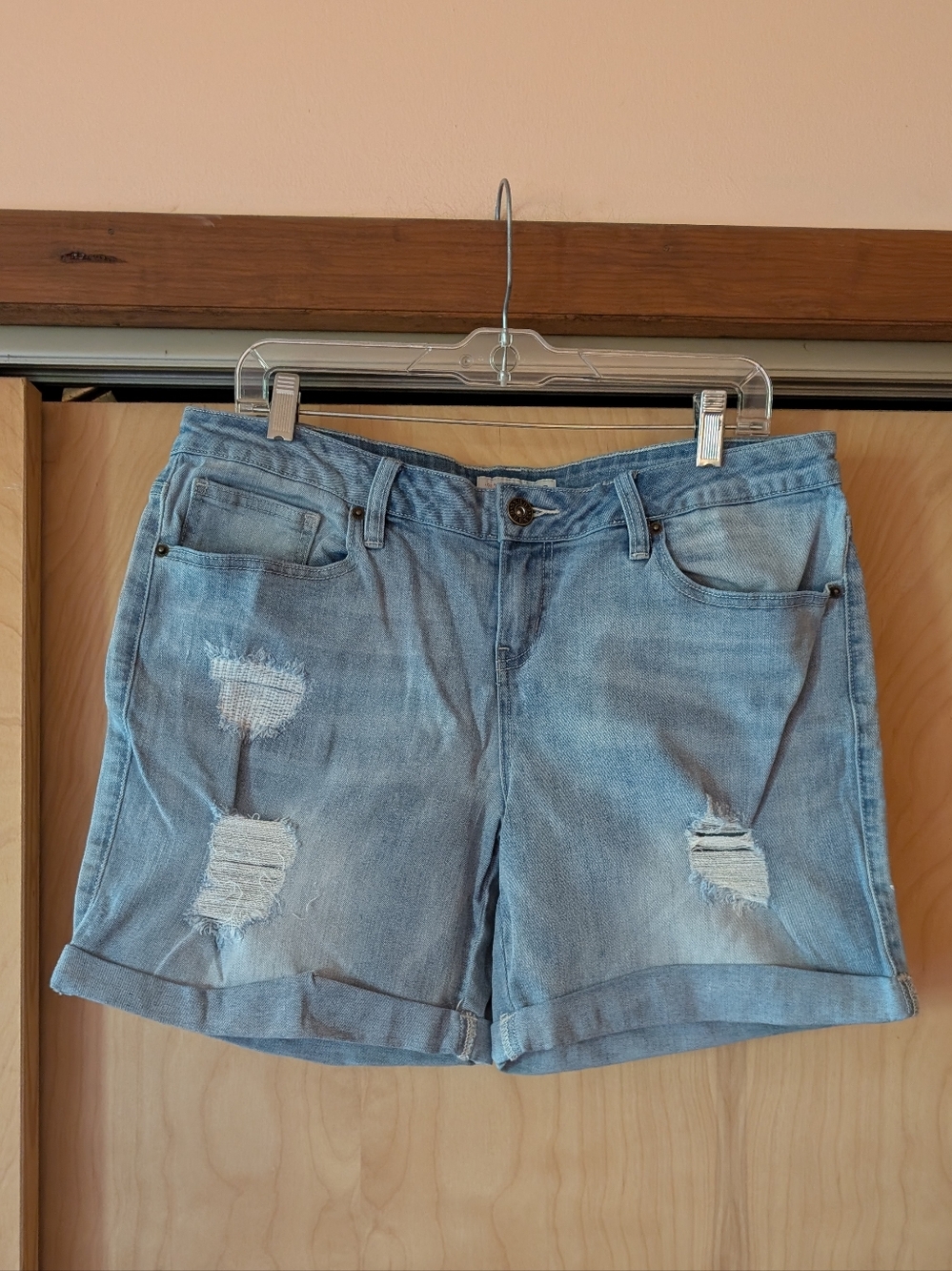 Guess Light Blue Distressed Denim Roll-Hem Shorts